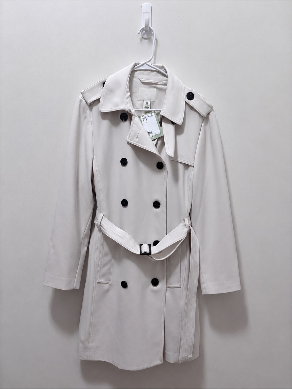 H&M Women's Double-Breasted Trench Coat in Light Cream